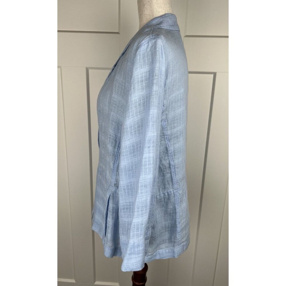 Eileen Fisher 100% Linen Jacket XL Blue Boxy 3/4 Sleeve Lightweight Button Front - Picture 9 of 12